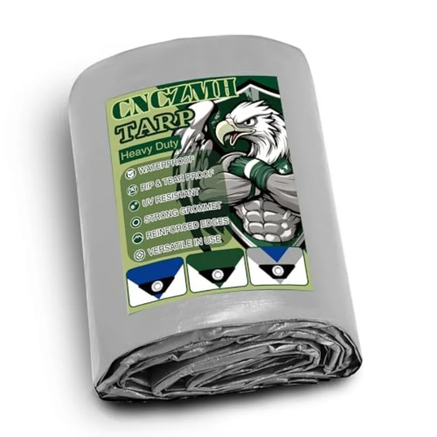 

Прочный водонепроницаемый тент 6x8 футов, толщина 16 мил, серебристо-синий, полиэтиленовый, с люверсами, усиленными краями, УФ-стойкий, устойчивый к разрывам и порезам