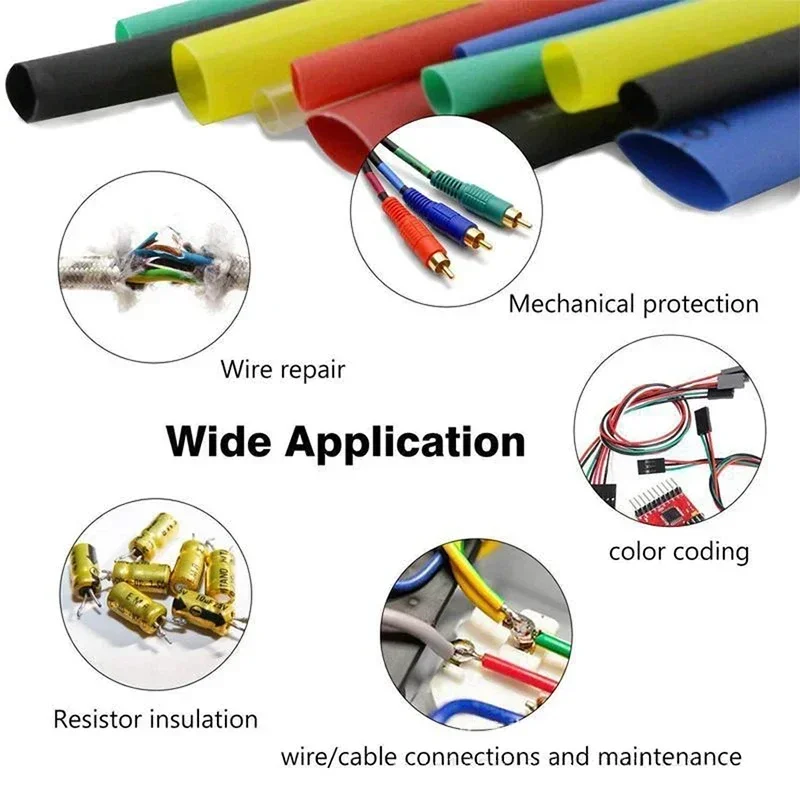 530/560/580/800PCS Heat Shrinkable Tube Kit Shrinking Assorted Polyolefin Insulation Sleeving 2:1 DIY Wire Repair Shrink Tube