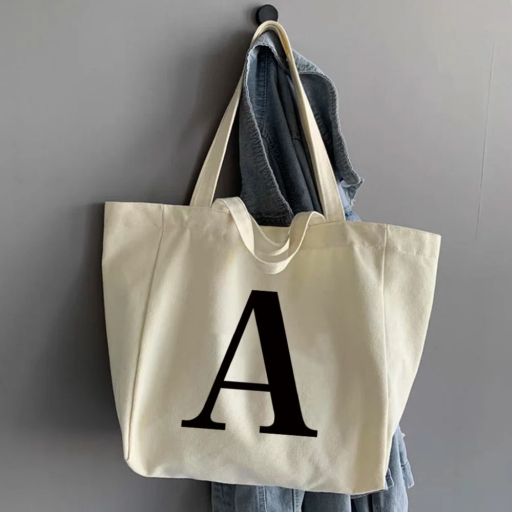 Shoulder Bags Handbag Canvas Shopping Bag Fashion Women Travel Portable Organizer Casual Shopper Tote Packet Black Letter Print