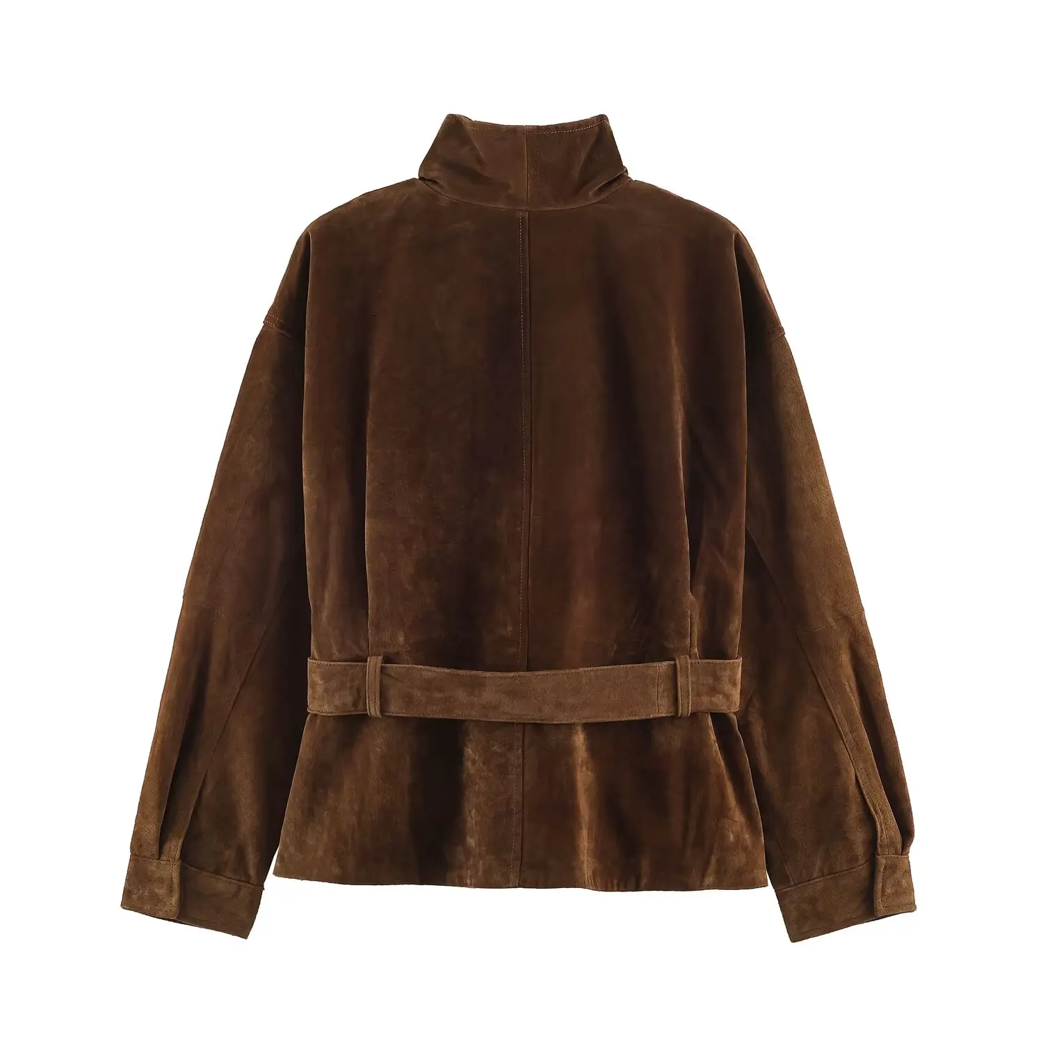 TFMLN Damenjacke aus braunem Kunstwildleder, Herbst/Winter, Stehkragen, lange Ärmel, Vintage-Reißverschluss, Damen-Streetwear, Neu – Detail 3