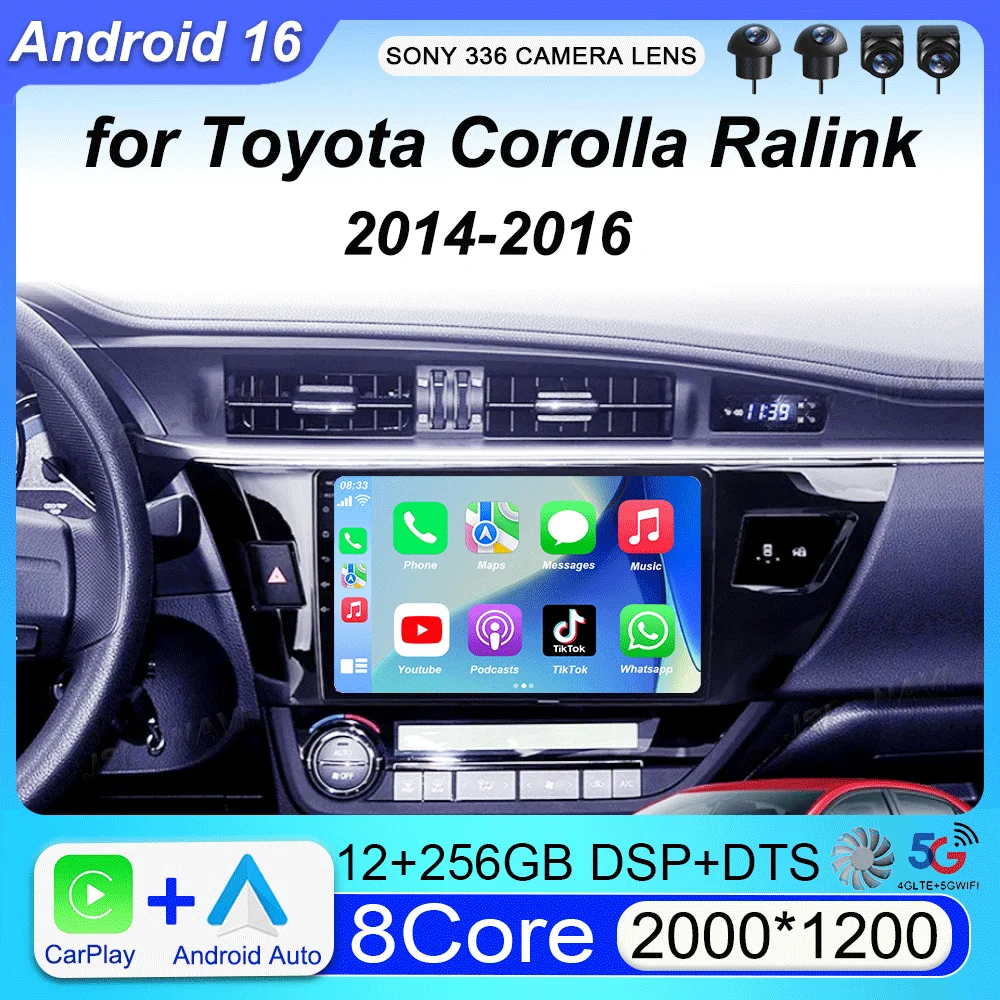 

2 Din Car Radio Android 16 for Toyota Corolla Ralink 2014 - 2016 Multimedia Video Player Navigation MP5 Stereo Carplay Head Unit