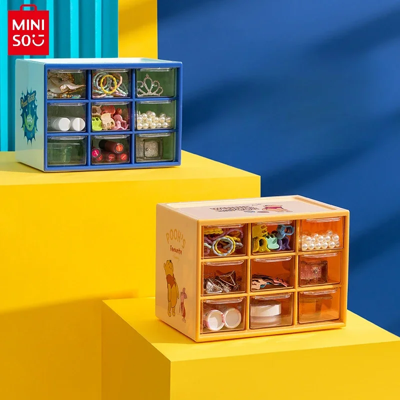 MINISO Cartoon Toy Story Series Alien Nine-Gong Grid Storage Box Pooh Bear Desktop Convenient Organizing Storage Box Girls Gifts