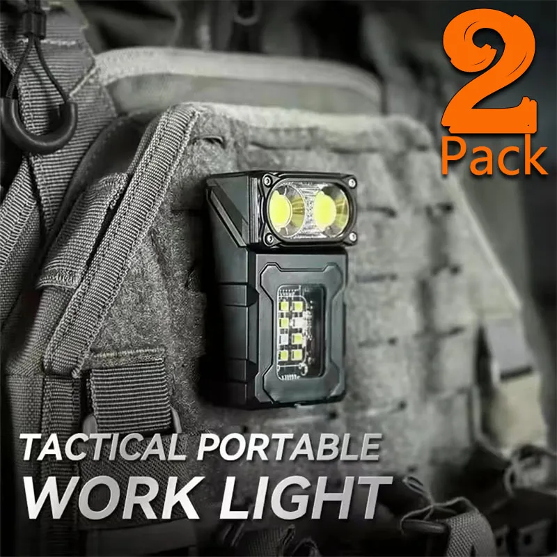 2 Pack Super Bright Mini Flashlight, Rechargeable Pocket Torch with Side COB Work Light Magnetic Tail Cap & Adjustable Head Clip