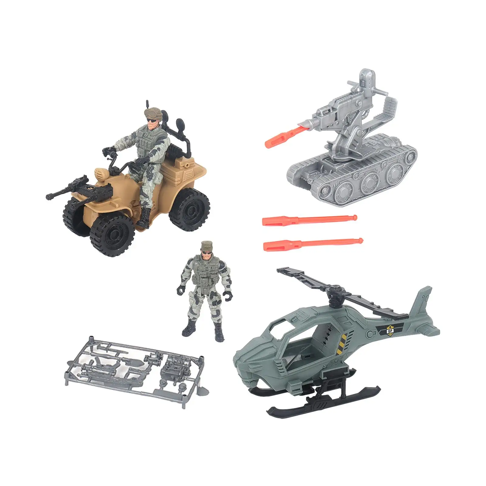 Simulation Soldier Scene Decor Kits Holiday Gifts Ornament Include Soldier, Tank, Motorcycle, and Helicopter Diorama Vehicle Toy