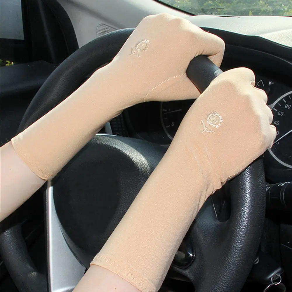 Women Mid-long Sunscreen Gloves Summer Spring Thin Elastic Anti UV Driving Gloves Slip Resistant Etiquette Gloves