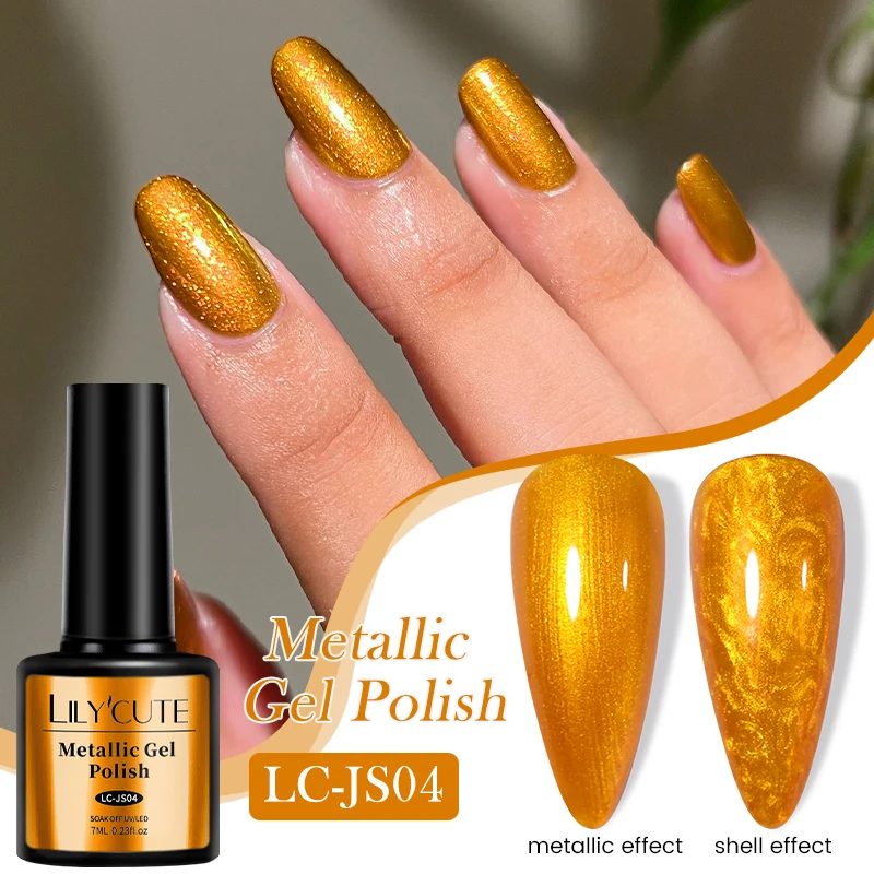 LILYCUTE 7ml Metallic Gel Nail Polish Gold Mirror Enamel Gel UV LED Semi Permanent Glitter Gel Varnishes For Nail Art Manicure