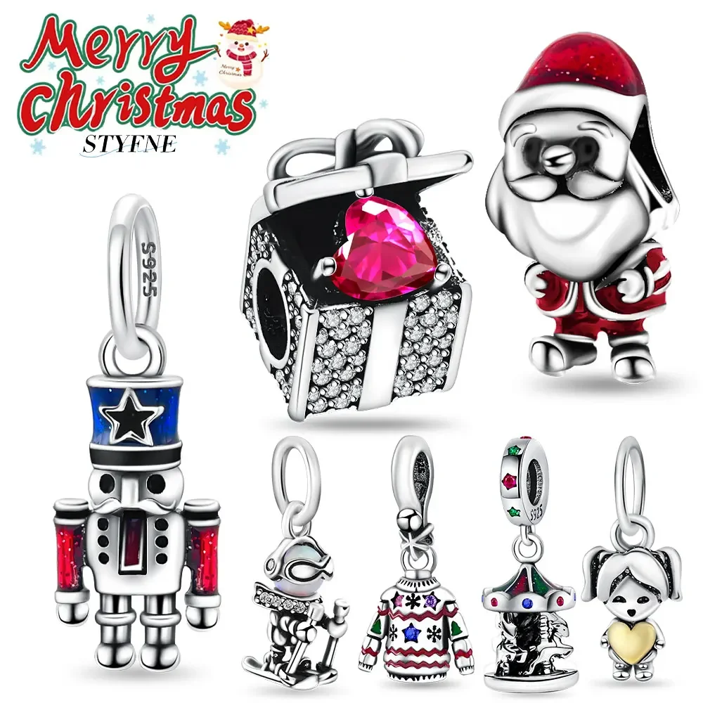 925 Sterling Silver Playful Santa Moveable Nutcracker Dangle Charm Original Bracelet Women's Jewelry Gift