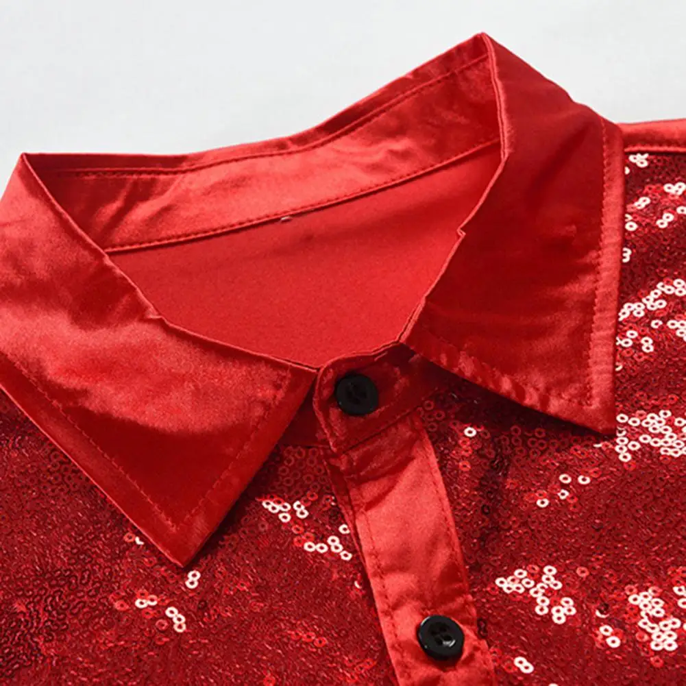 

Весенне-осенняя мужская рубашка с блестками, гладкая однобортная лоскутная рубашка с отложным воротником, кардиган с длинными рукавами, косплей, клуб, танцевальная вечеринка