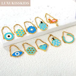 LUXUKISSKIDS Blue Charms Rings Surgical Steel Acrylic Turkish Eyes Pendant Finger Jewelry Red Lips Fashion Childlike Accessories