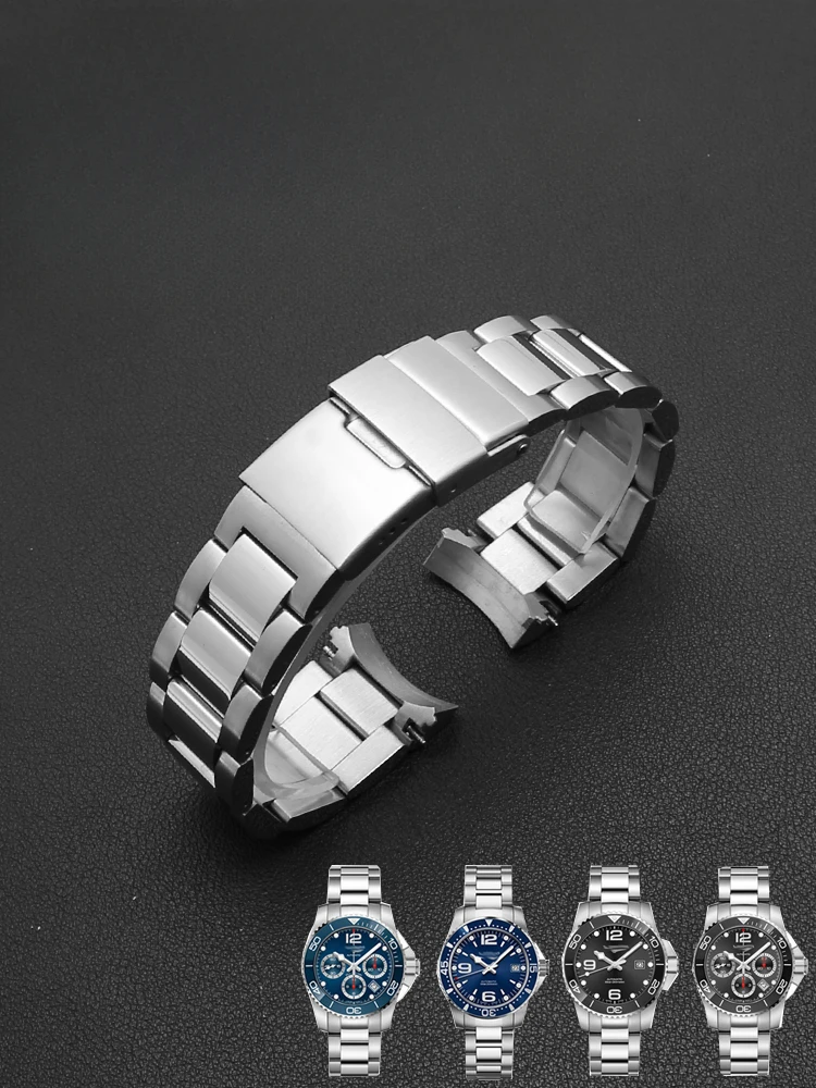 For Longines Conquest L3.781 Stainless Steel Double Press Buckle Diving Series L3.782 Stainless Steel Men 21mm Watchband