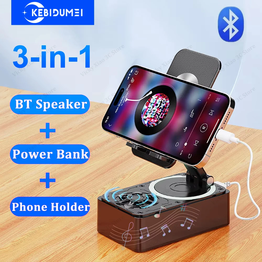 3-in-1 Bluetooth Speaker Phone Power Bank Foldable Wireless Speaker Phone Stand with Anti-Slip Pads For Video Meeting Live