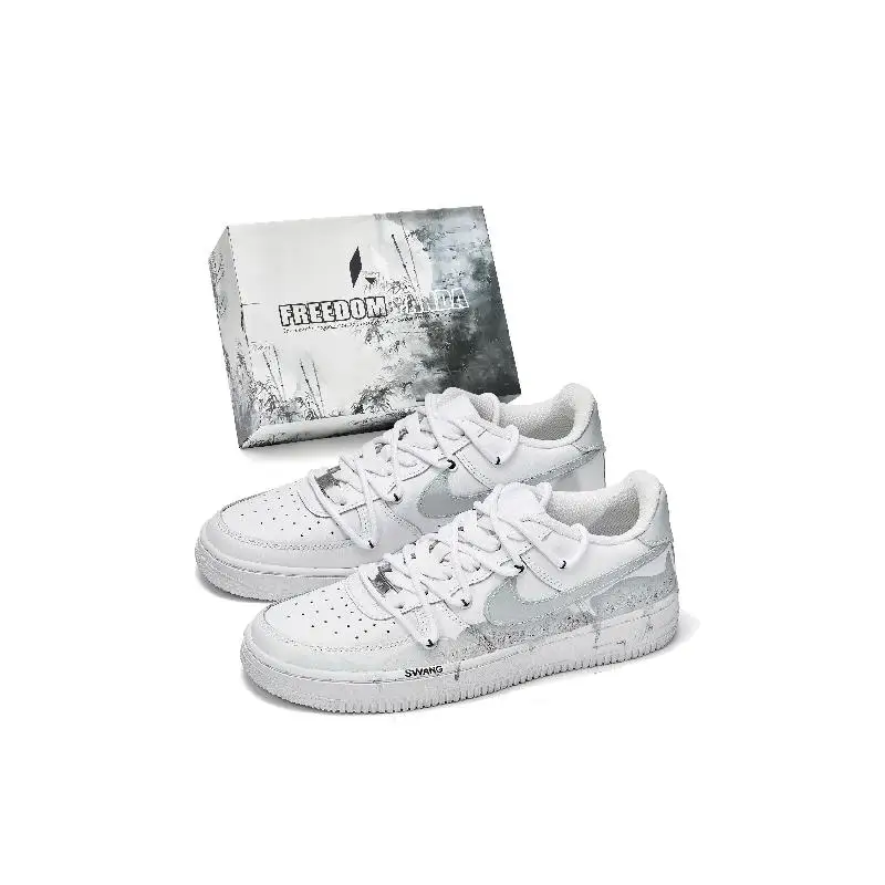

[Нестандартная мужская обувь для скейтборда Mountain Spring Cedar-BOX] Nike Air Force 1, серебристо-белая