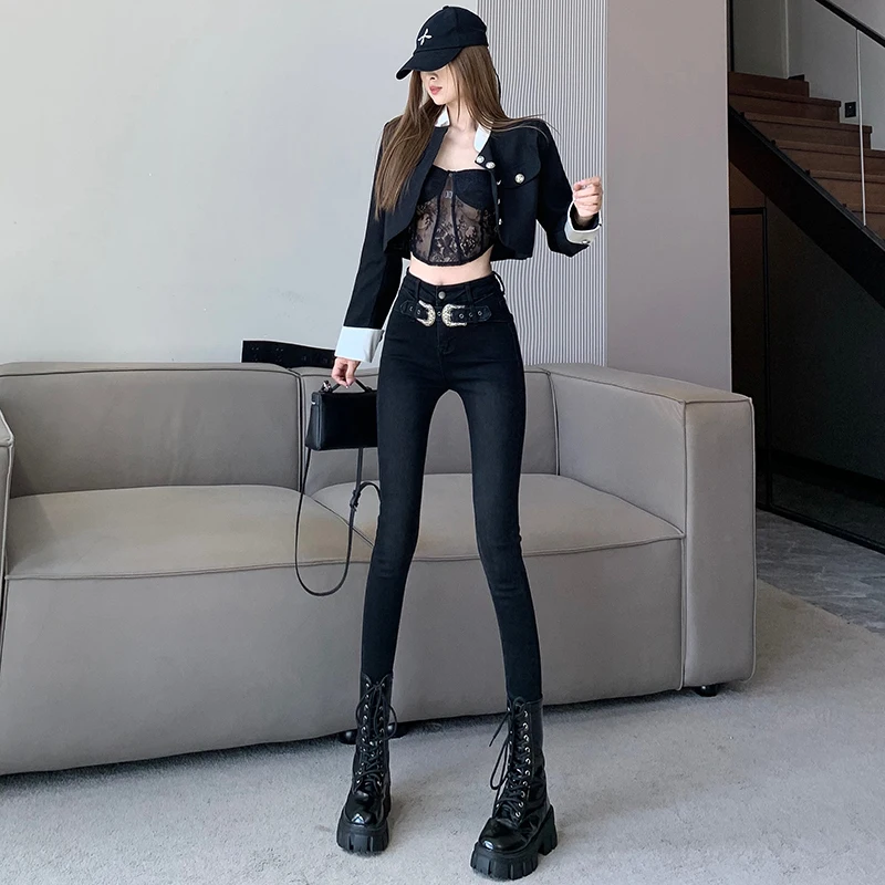 Autumn Bodycon Vintage Sexy Jeans Women Pockets Designer Fashion Slim Pants Female High Waist Korean Casual Pants 2023 New