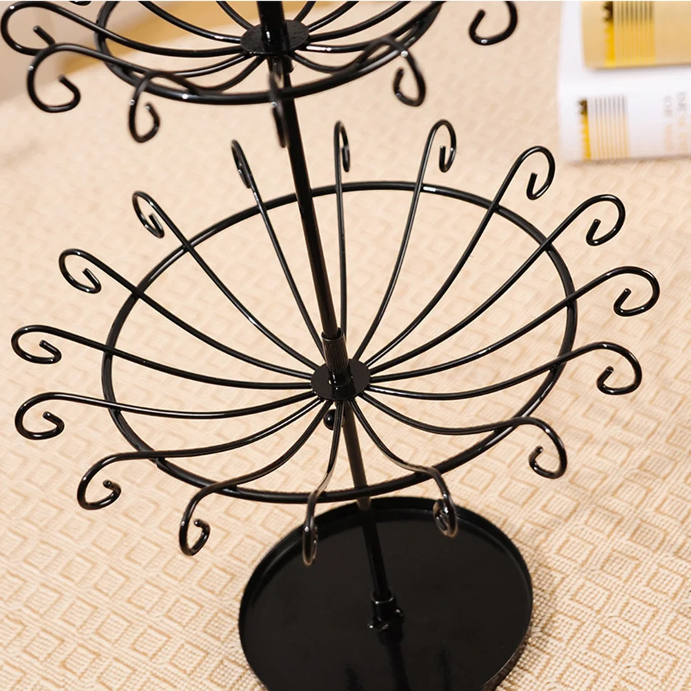 حامل مجوهرات من طبقتين، حامل عرض على شكل شجرة معدنية سوداء للأقراط والقلائد والخواتم، رف منظم لتوفير المساحة