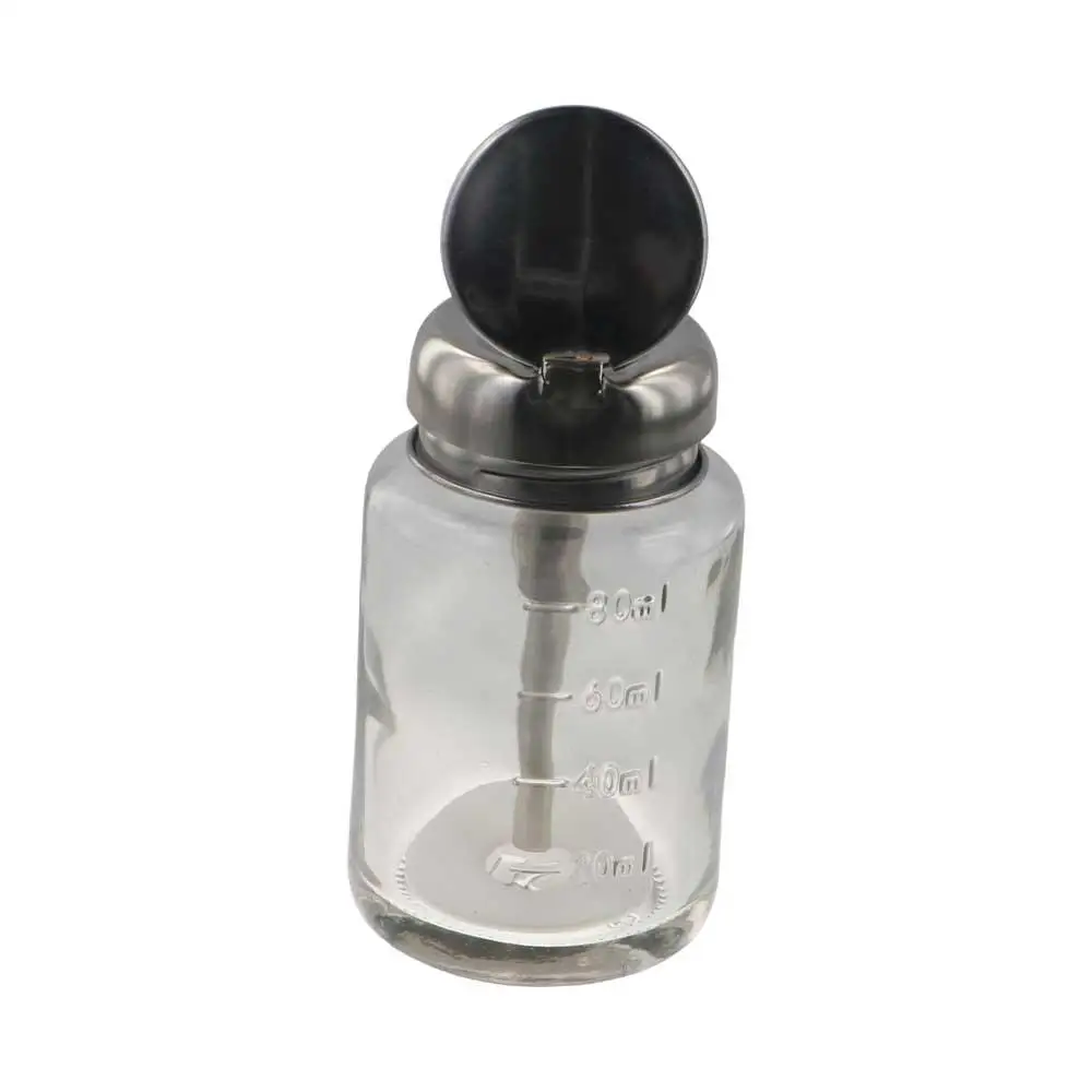 

80ml Glass Press Refillable Bottles Push Down Round Top Pump Nail Polish Remover Container Empty Thicken