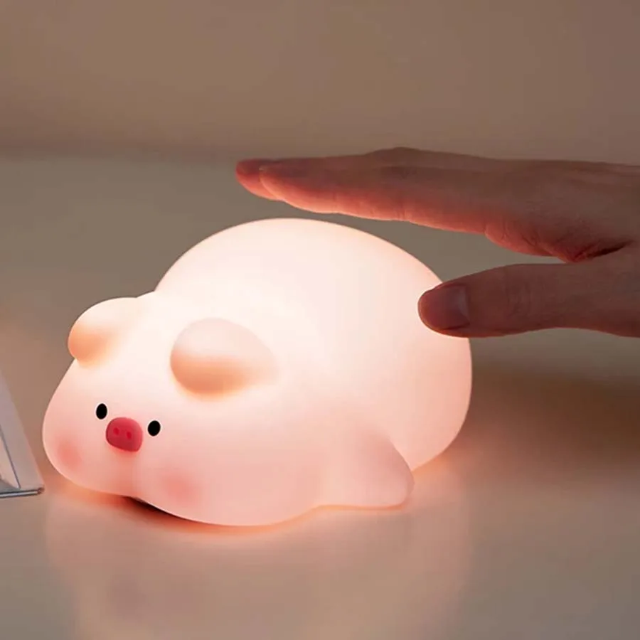 Silicone Pig Table Lamp Led Night Light Rechargeable Nursery Mood Light Bedside Desk Bedroom Decoration Kid Birthday Gift Cute