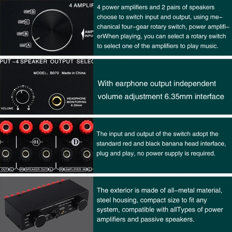 Flexible Switching Solution for Amplifiers and Speaker 4 in 2 out/2 in 4 out Amplifiers Speaker Switcher Comparator