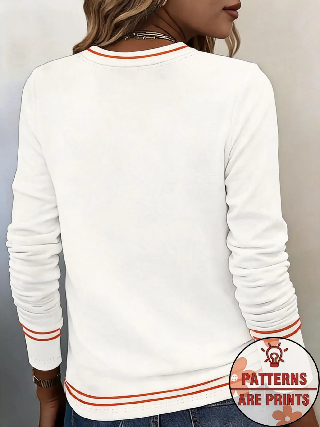 Women Long Sleeve Top Orange Daisy Floral Pattern Crew Neck Autumn Festival Gift Casual Daily Wear Women's Clothes - view 2