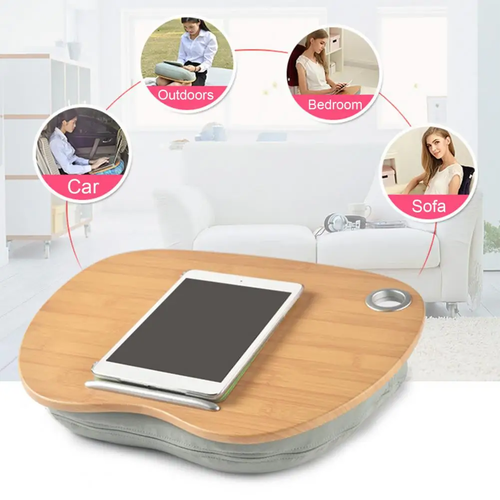 Lap Table Portable Adjustable Lap Desk with Sturdy Cushion Non-deformable Foam Pad Device Holder Raised Ledge for 15-inch Laptop