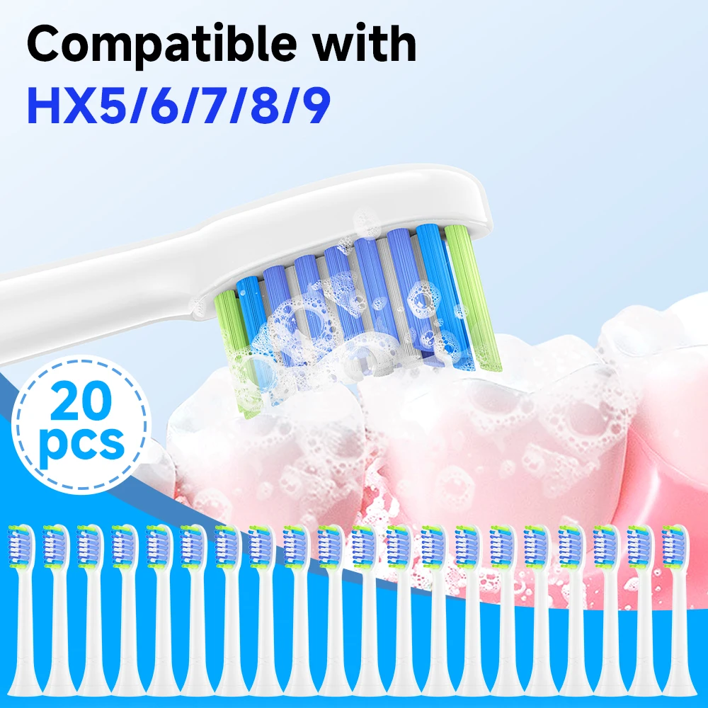 

4/8/12/20 шт. совместимых с PHILIPS HX5/HX6/HX7/HX8HX9 насадок для вакуумной зубной щетки с мягкой щетиной