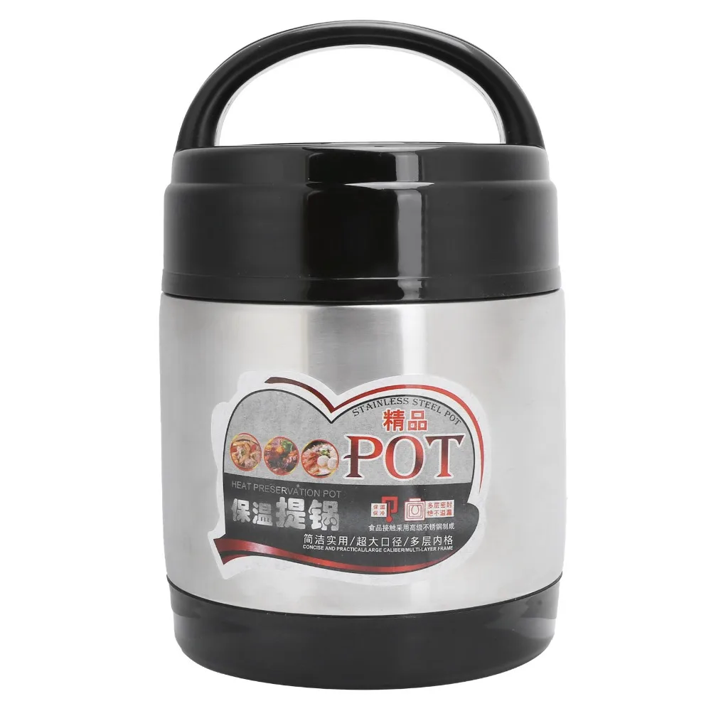 Double Wall Insulated Insulated Bucket 1600ml Rustless Steel Thermal Food Container Sturdy Tight Sealing Lid Soup Kettle