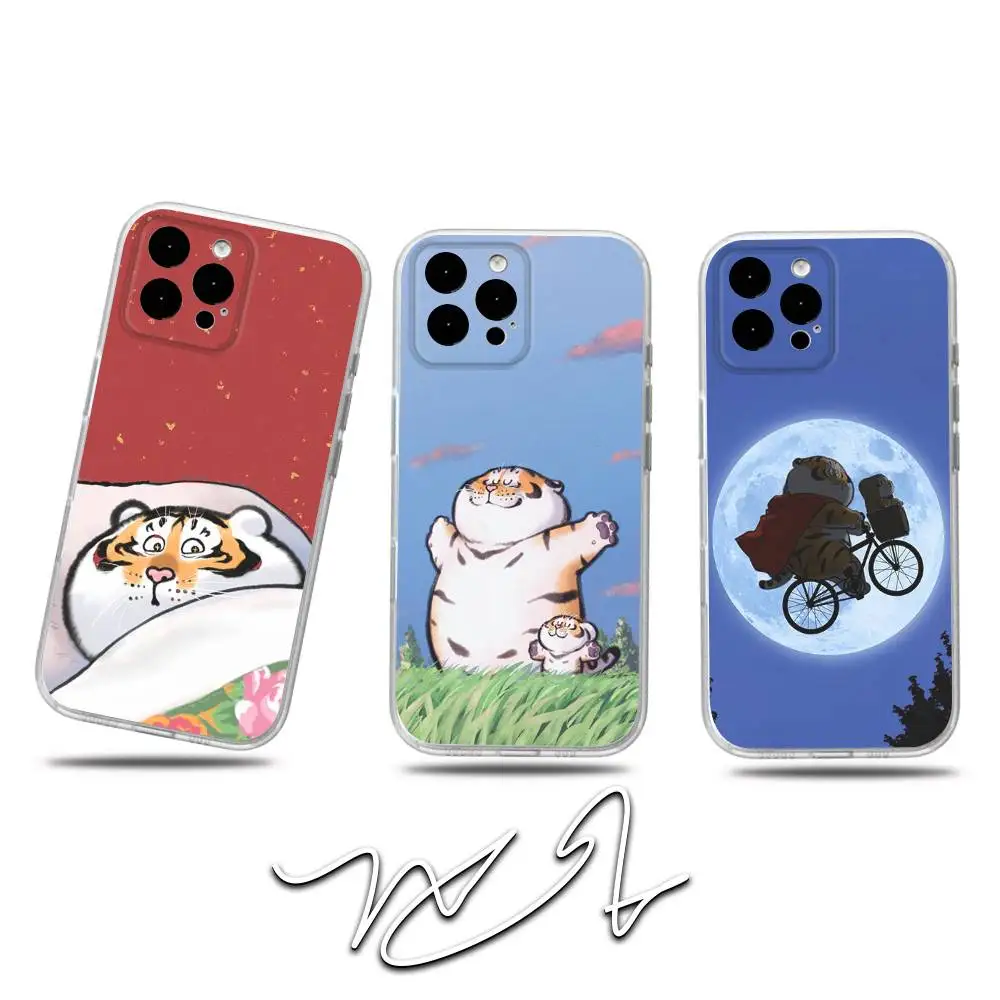 

F-Fat Tiger C-Cartoon Phone Case For iPhone 17,16,15,14,13,12,11 Pro,Max,Plus,X,XS,XR,SE4,E Mini Transparent Soft Cover