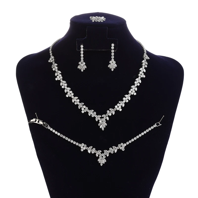 

Jewelry Set HADIYANA Wedding Necklace Bracelet Ring Earrings Simple and Elegant Women's Zirconia Set BN8805 Wedding Gift