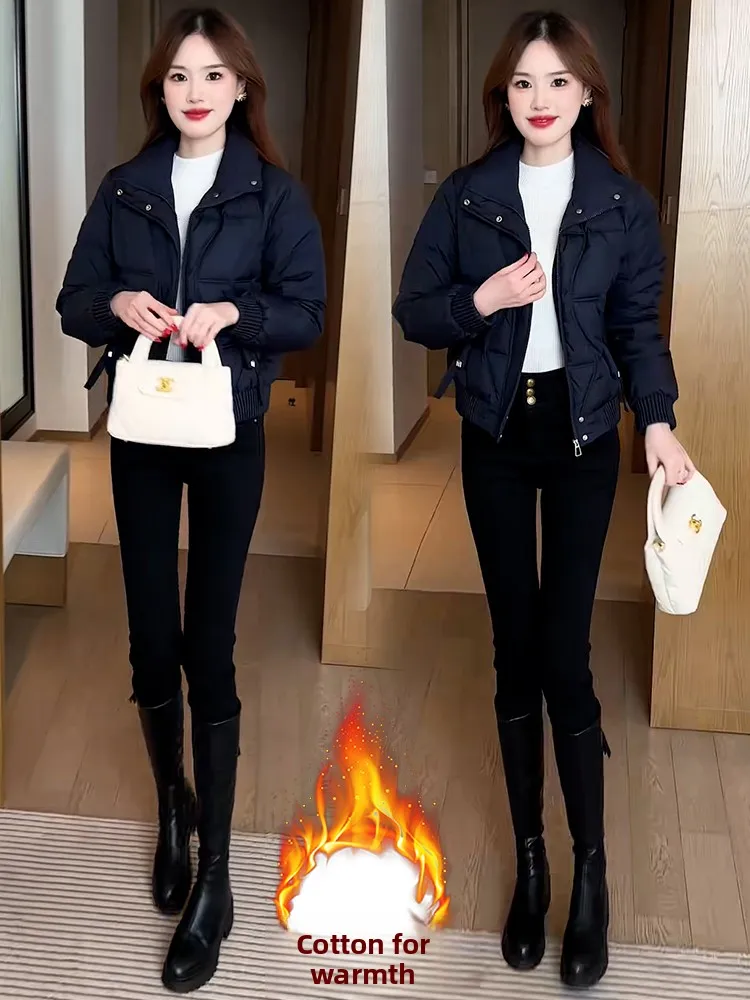 

Sli Thiened Fce Lined Women's Cotton Jaet Unique Small Size Faionable Winter Outerwear Commute Sle Zipper Closure