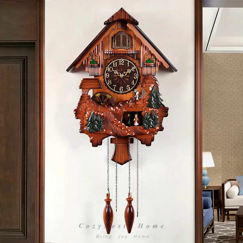 Swinging wall clock Living room clock Creative wall watch Cuckoo clock Music time bird