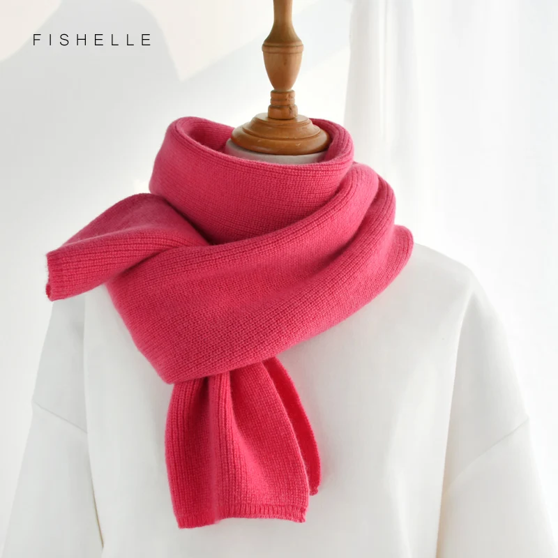 luxury cashmere knitted scarves rose red pink white wool women winter scarf adults warm thick wool scarf kids children