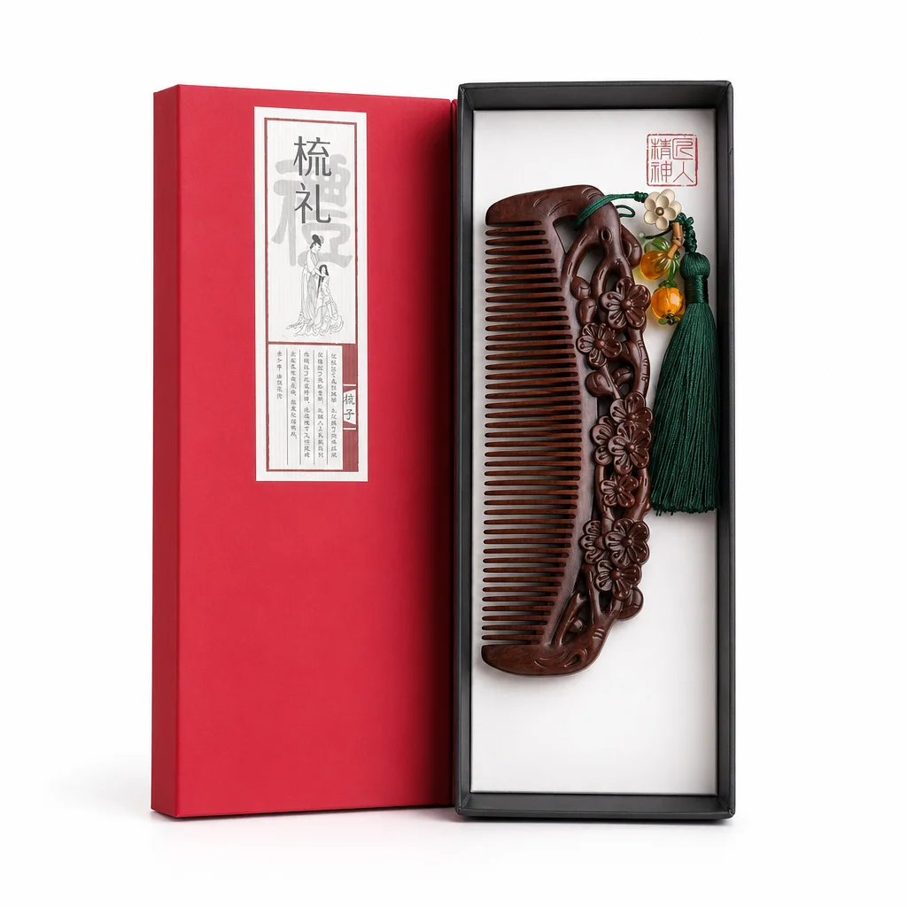 Purple Sandalwood Massage Comb Gift Box Set Hair Care Scalp Meridian Relaxation Tool for Home Salon Spa