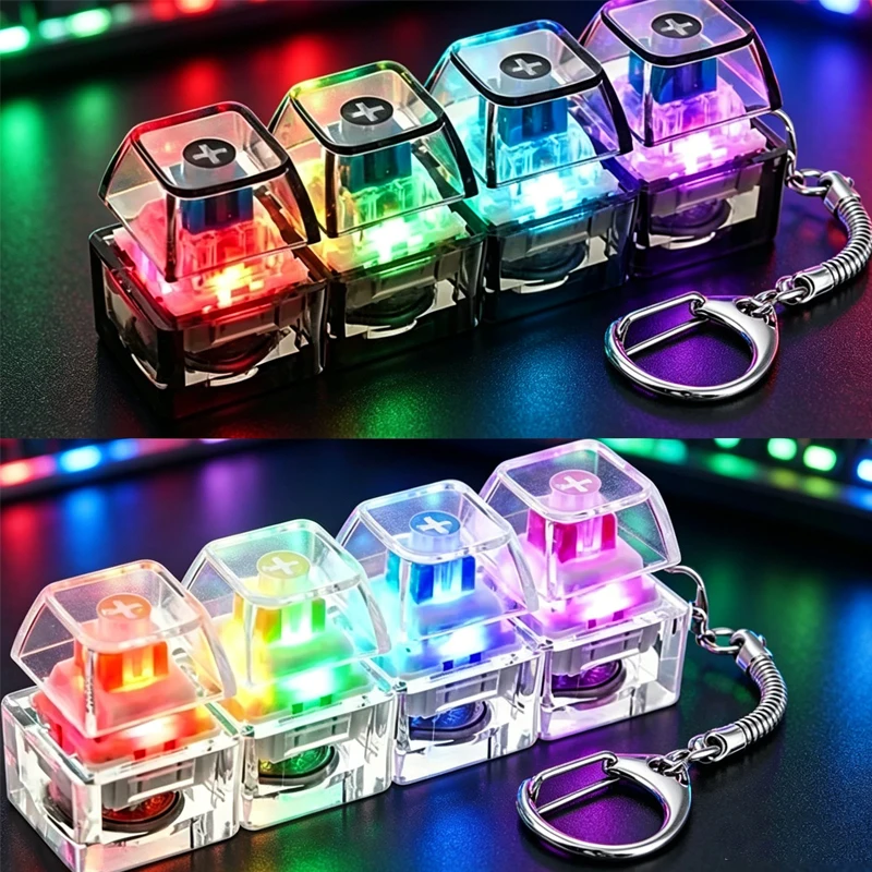 LED Keyboard Keychain Fidget Toy/' Crystal* Clicker Sensory Toy for Stress Relief Keyboard Keychain Fidget Gadget for Adults Kid