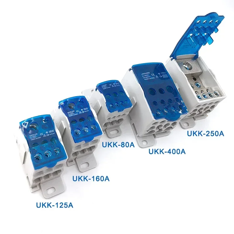 UKK80A 125A 160A 250A 400A 500A Terminal Block 1 in Many Out Din Rail Distribution Box Universal Electric Wire Connector