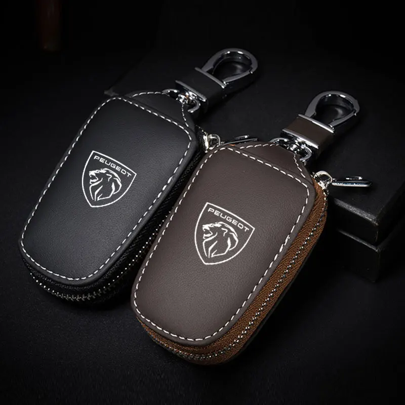 Capa para chaveiro de carro, carteiras de couro para chaves de governanta, organizador para peugeot 206 308 307 207 208 3008 407 508, acessórios para carro