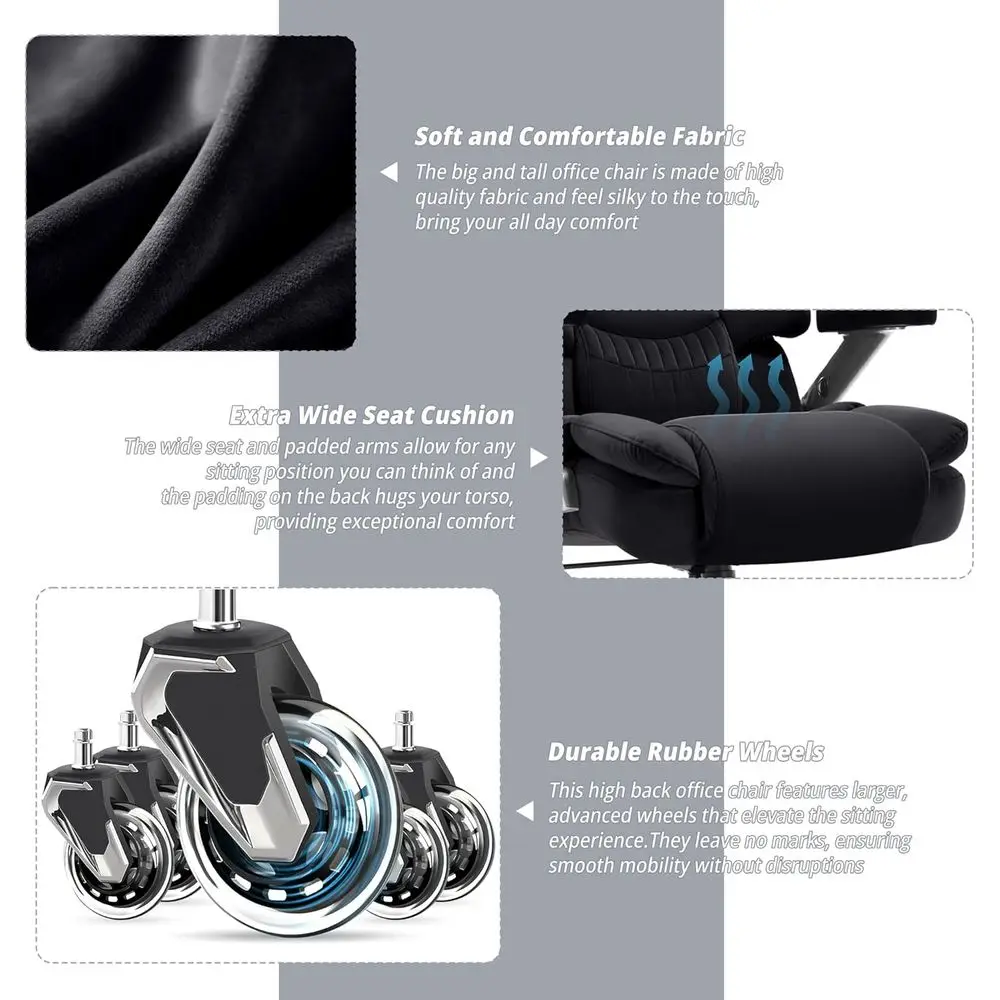 High-Back 700lbs Capacity Big & Tall Office Chair with Adjustable Lumbar Support and 3D Armrests