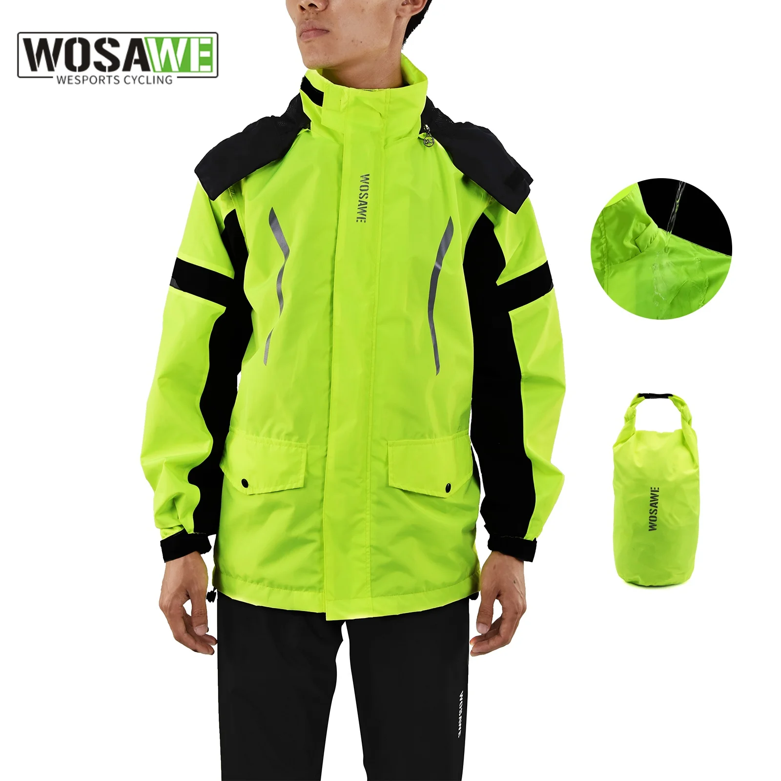 

WOSAWE Waterproof Cycling Jacket MTB Bike Rain Jackets Raincoat Outdoor Sports Rainproof Cycling Jacket