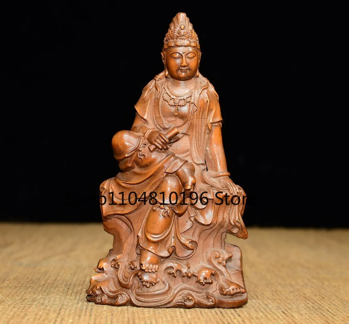 Boxwood Old scriptures Guanyin Bodhisattva Sitting Buddha Town house