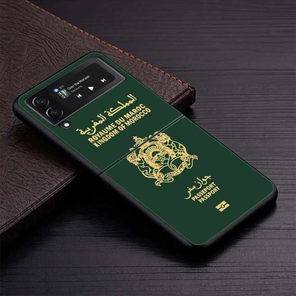 Marocco Flag Passport Zflip4 Zflip5 custodia per telefono per Samsung Z Flip3 Flip4 Flip5 5G zFlip 4 5 Cover cellulare Shell Caso Fundas