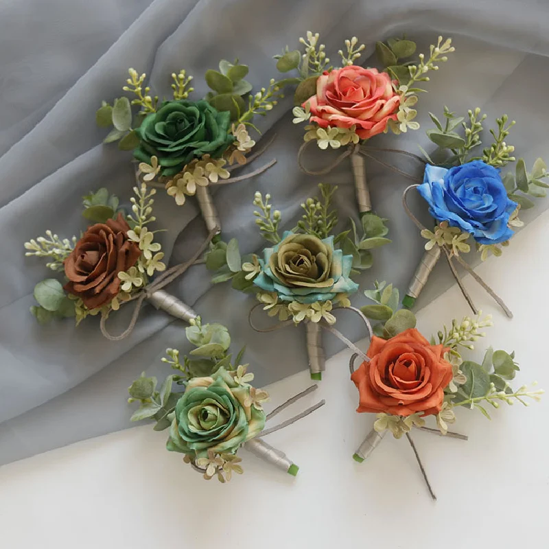 2434Wedding flower bouquet artificial flower business celebration opening guest corsage boutonniere handed flower multicolor