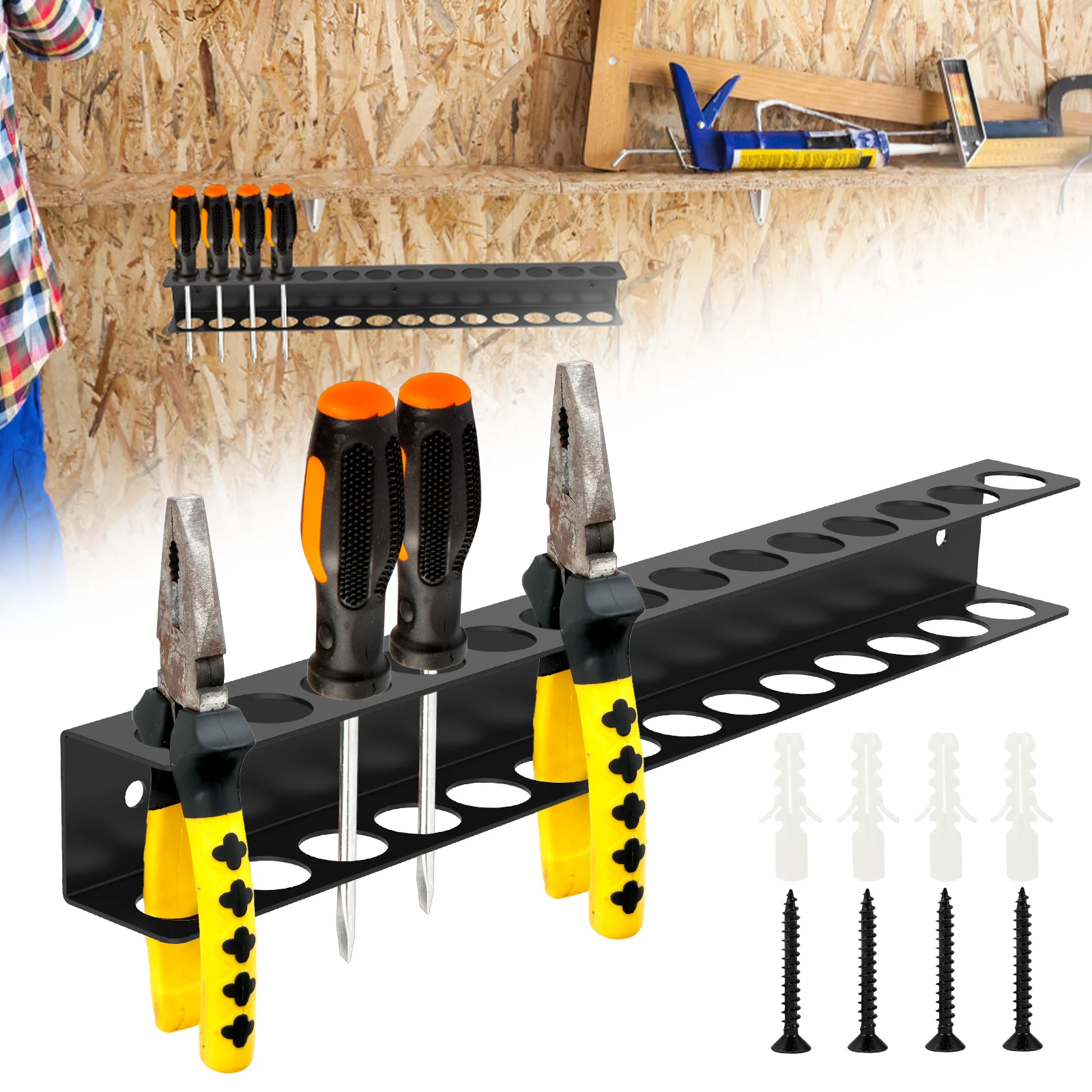 Screwdriver Organizer 14/23 Holes Wall Mounted Screwdriver and Pliers Holder Rustproof Iron Screwdriver Rack Space Saving Wall