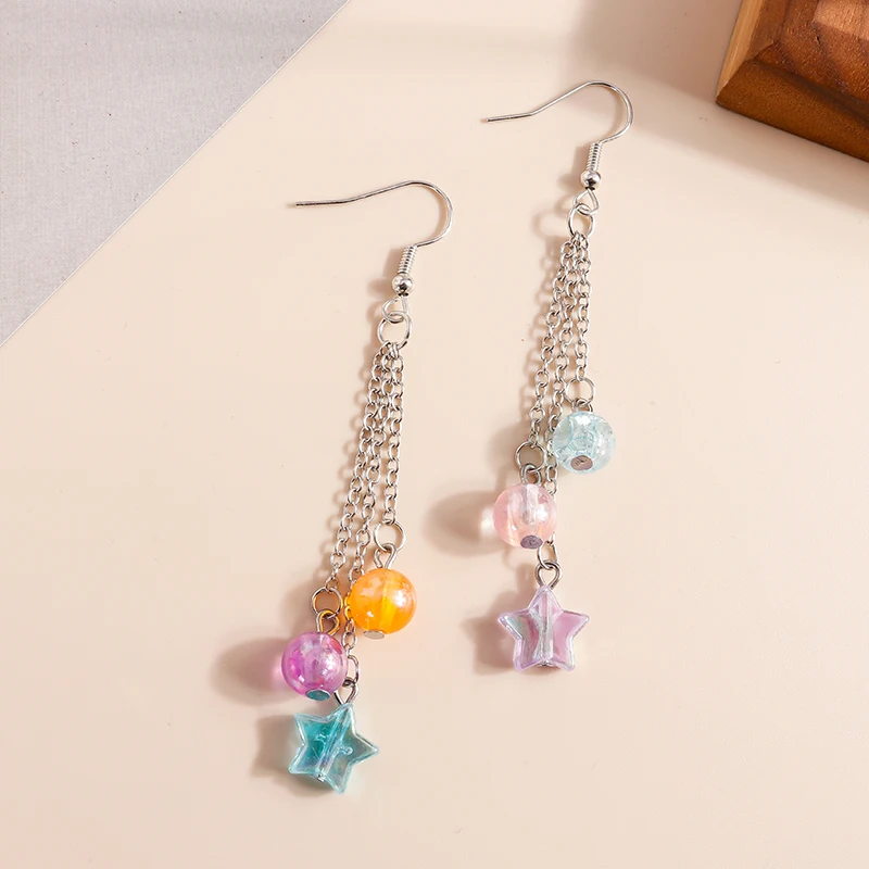 1Pair Kawaii Colorful Handmade Beads Star Earrings Summer Beach Bohemia Dangling Earrings for Women Girls DIY Jewelry Gifts
