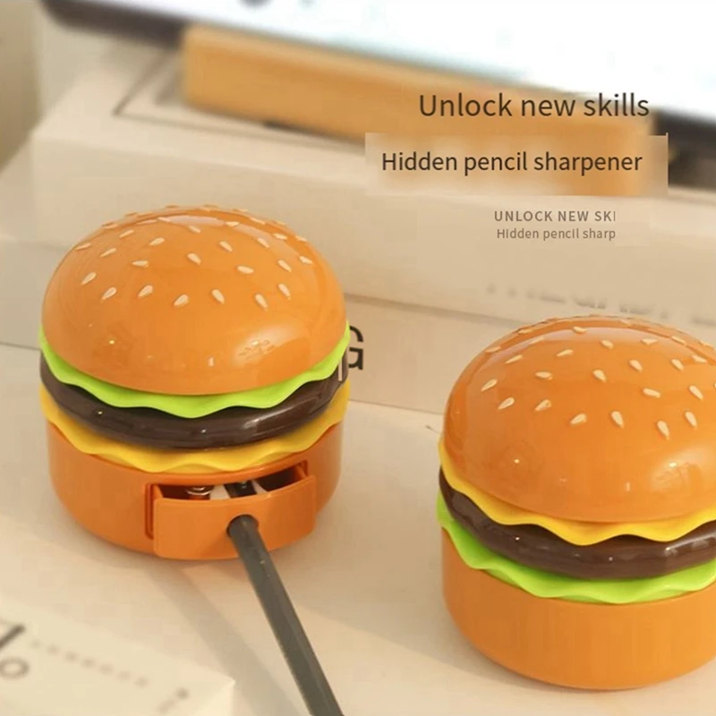 Cute Desk Lamp Rechargeable Desk Lamp Hamburger Small Desk Lamp For Kids With Adjustable Neck Touch Switch With Pencil Sharpener