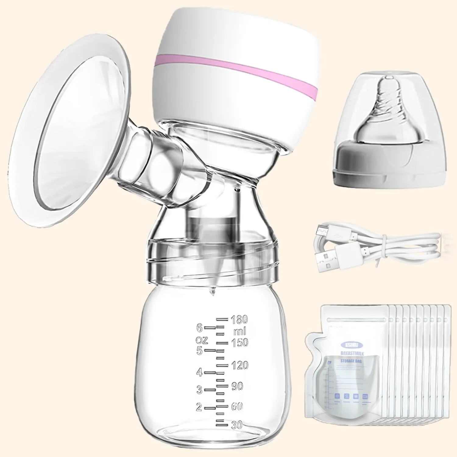 Portable Electric Breastpump Breastfeeding Pumps Portable Breastpump Powerful Suction Quiet Painless Removable and Easy To Clean