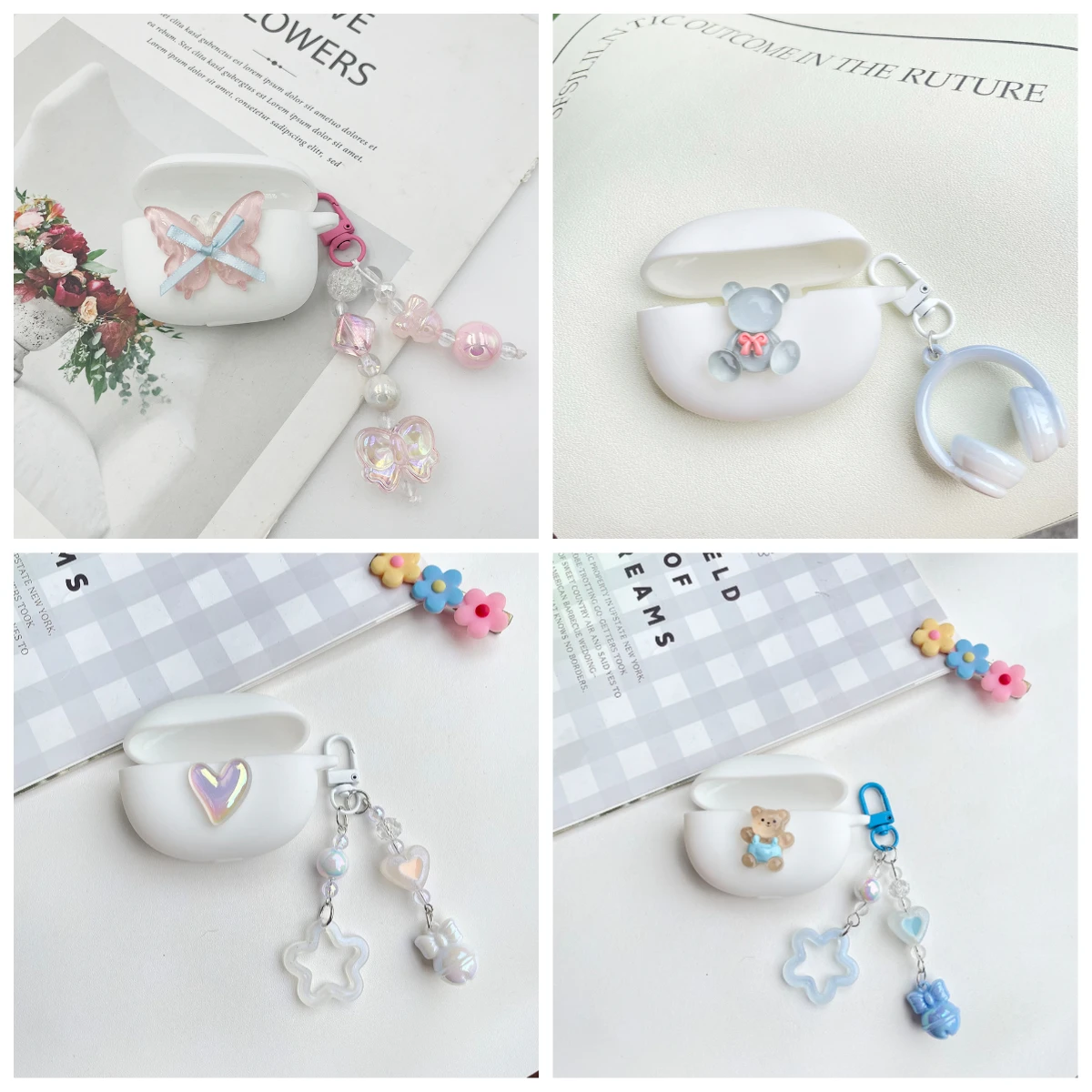 Funda de silicona con diseño de flores para auriculares QCY C50/C50S /HT19 HT10 T10/T10 Pro/T11/T8/T8S/Pro T17