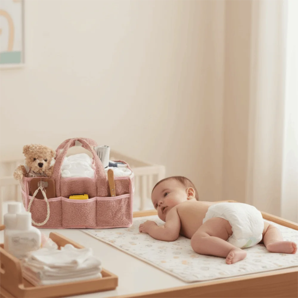 Borsa per pannolini portatile per bambini Divisore rimovibile con manico Cestino per pannolini per bambini Borsa per mamma di grande capacità Neonato