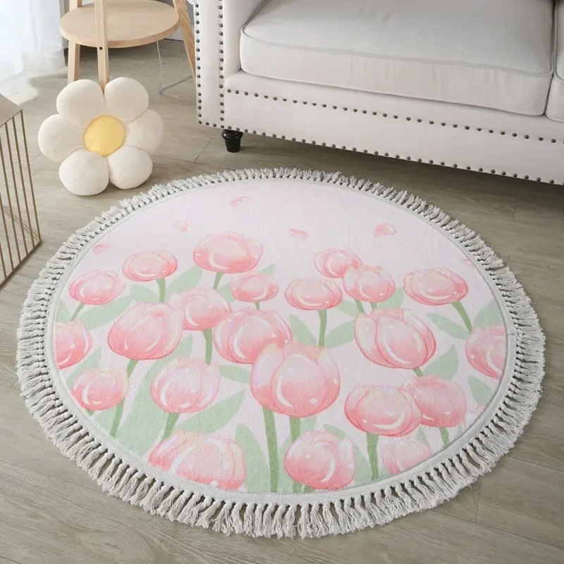 

Round Living Room Carpet Cute Print Decorating Bedroom Bedside Floor Mat Foldable Machine Washable Cloakroom Rug Ковер Tapis 러그