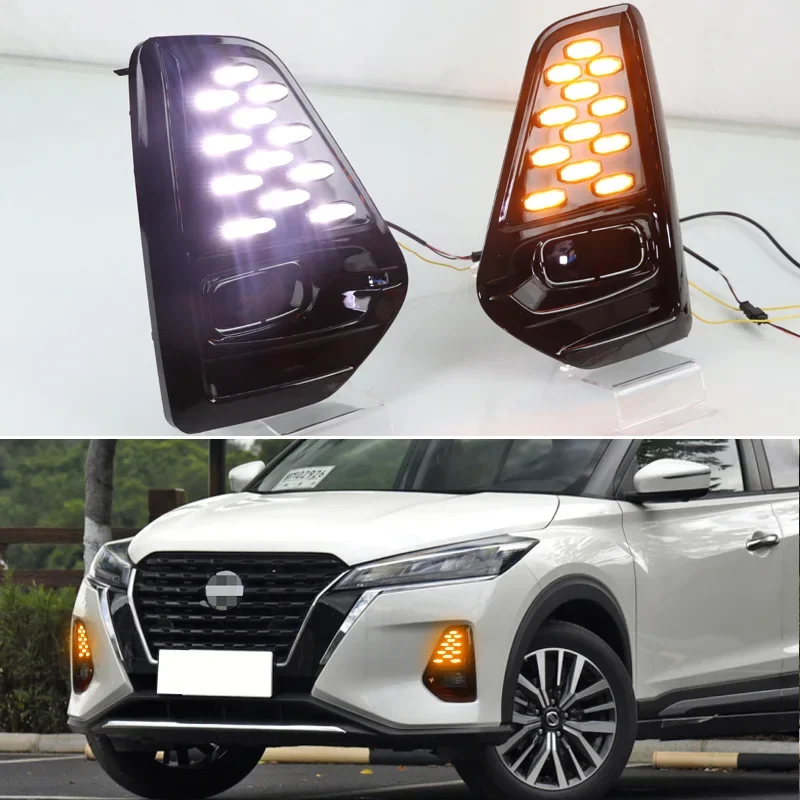 LED DRL Daylights For Nissan Kicks 2021 2022 Dynamic Yellow Turn Signal Indicators Daytime Running Lamp Front Lights