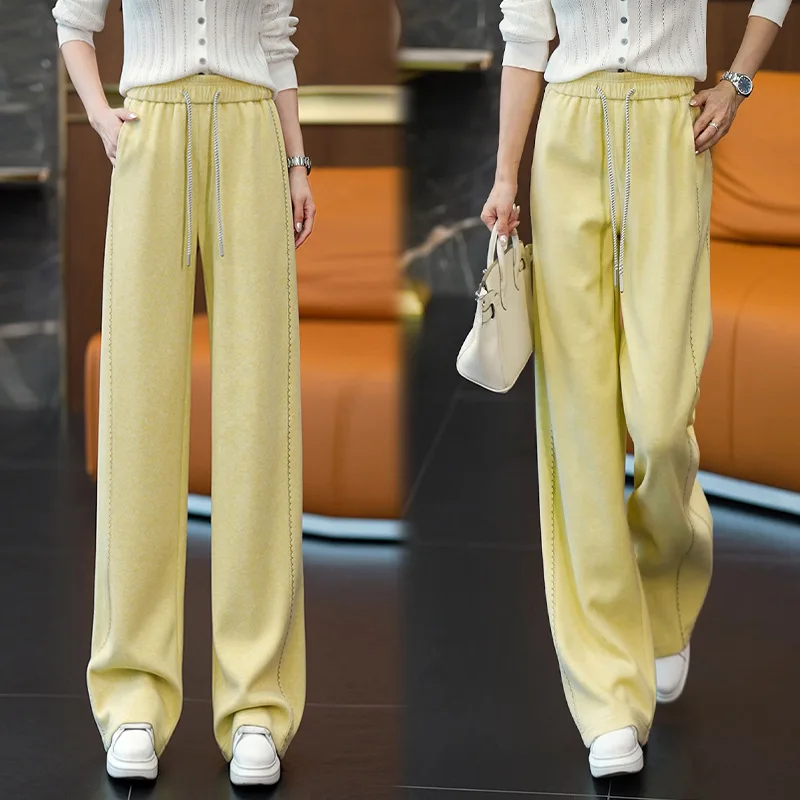 

Autumn Winter New Elegant Woolen Narrow Wide-Leg Pants Fashion Versatile High-Waist Slimming Casual Pants Trendy