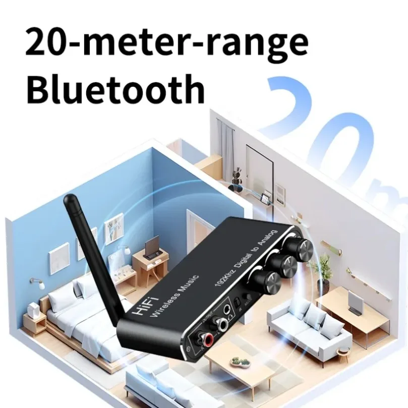 Digital to Analog Audio Converter 192KHz Bluetooth 6.0 Audio Receiver Optical Coaxial SPDIF to RCA 3.5mm Wireless Adapter