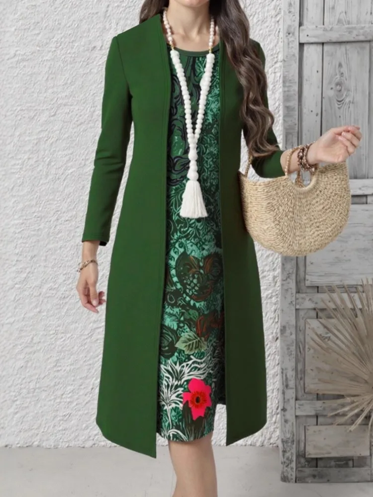 2-teiliges Mantel- und ärmelloses Kleid-Set, Kleidung in Übergröße, Kleider für Damenbekleidung, 2026, Frühling und Herbst, große Größe 3XL, Übergröße